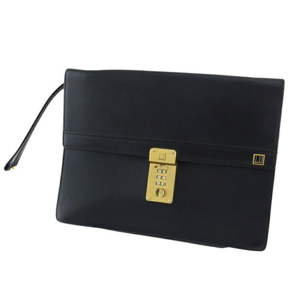 Dunhill Clutch Bag Logo Plate Leather Auth USED G1621